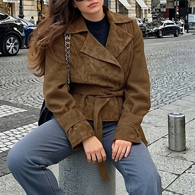 Damen Wildlederjacke Mit Gürtel Eveloria