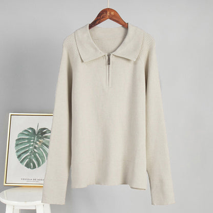 Damen Rippstrickpullover Weiches Baumwollmix Grau