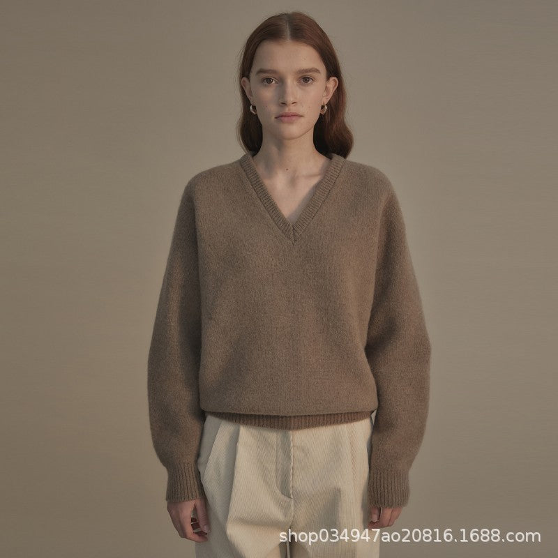 Damen Pullover V-Ausschnitt Weiches Strick Eveloria - Eveloria