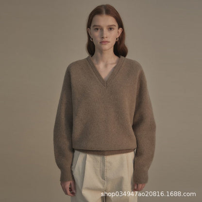 Damen Pullover V-Ausschnitt Weiches Strick Eveloria - Eveloria