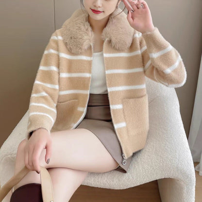 Damen Strickjacke Weich gefüttert Kuschelig Grau