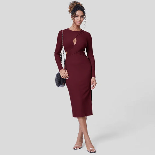 Damen Midikleid Figurbetont Cut-Out-Details Eveloria - Eveloria