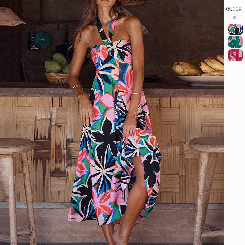 Damen Maxikleid Trägerlos Rundum Stretch Floralmuster - Eveloria