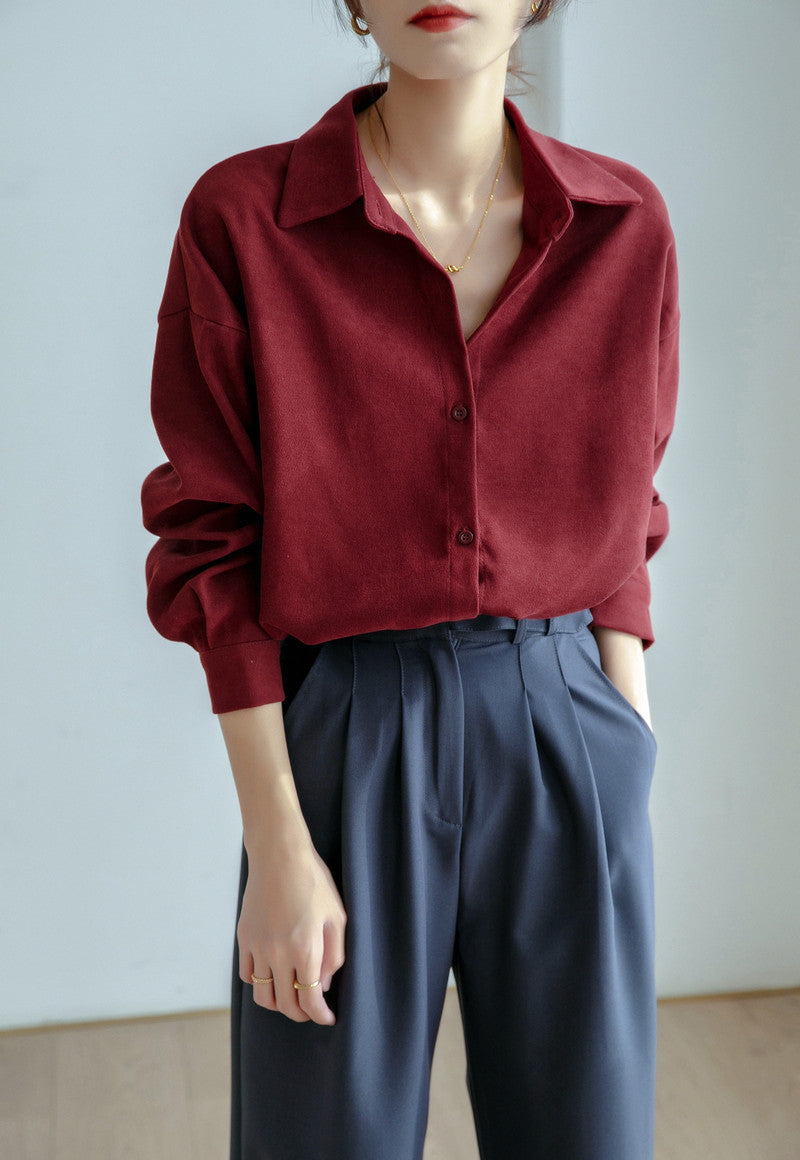 Damen Oversized Bluse Lässiger Schnitt Eleganter Kragen