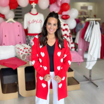 Damen Strickjacke Herzdesign Modisch Lang Eveloria