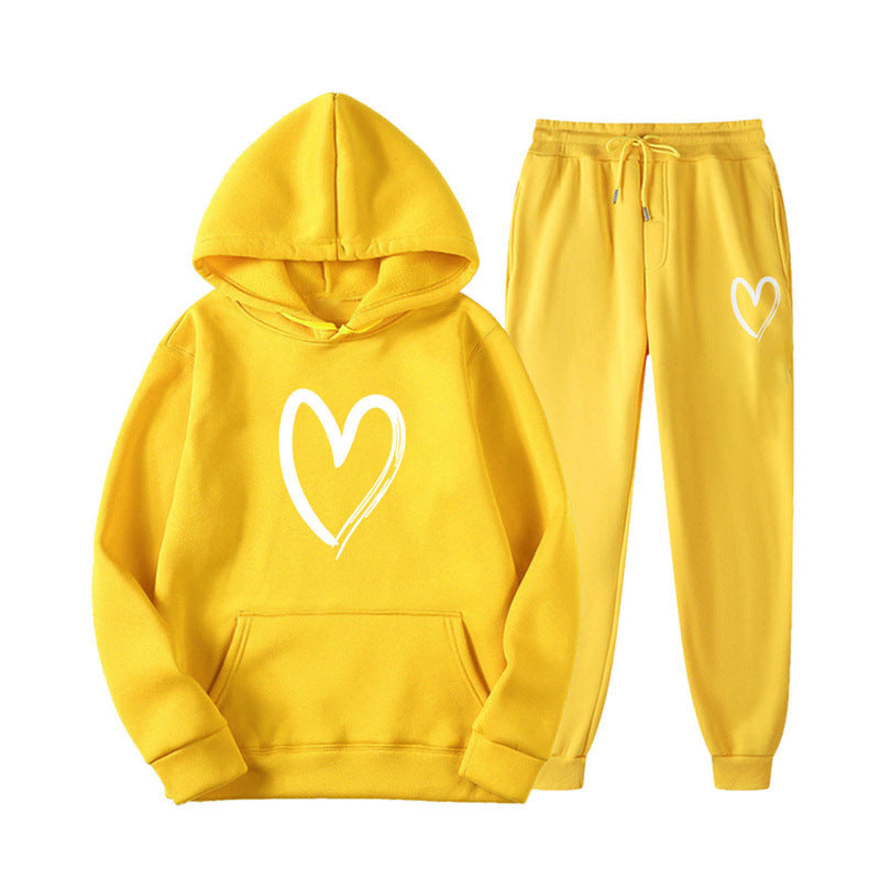 Damen Sweatsuit Kängurutasche Herzprint Eveloria