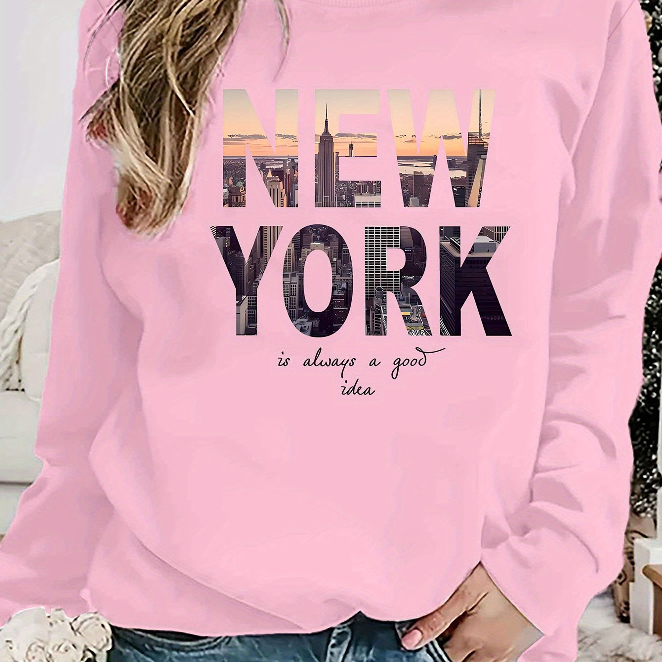 Damen Sweatshirt New York Skyline Druck Gemütlich Größe S-XXL