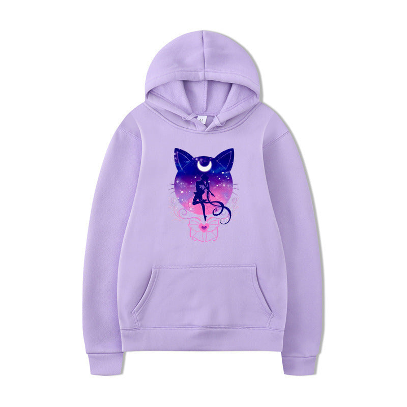 Damen Kapuzenpullover Katzenmotiv Bequem Grau