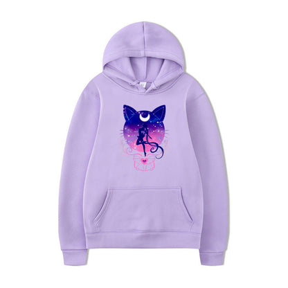 Damen Kapuzenpullover Katzenmotiv Bequem Grau