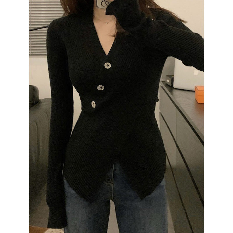 Damen Rippstrick-Cardigan mit Knöpfen und V-Ausschnitt