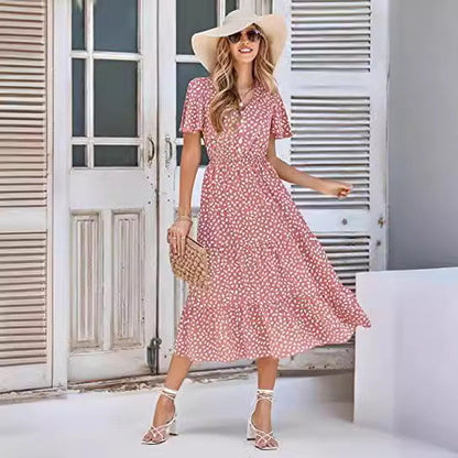 Damen Maxikleid A-Linie Rüschen Eveloria