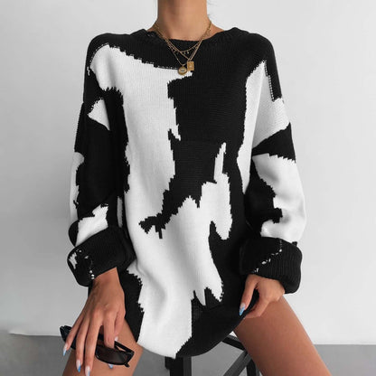 Damen Oversized Pullover Grobgestrickt Grafikdesign