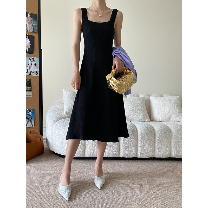 Damen Midi-Kleid Quadrat-Ausschnitt Fließender Schnitt Eveloria
