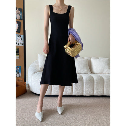 Damen Midi-Kleid Quadrat-Ausschnitt Fließender Schnitt Eveloria