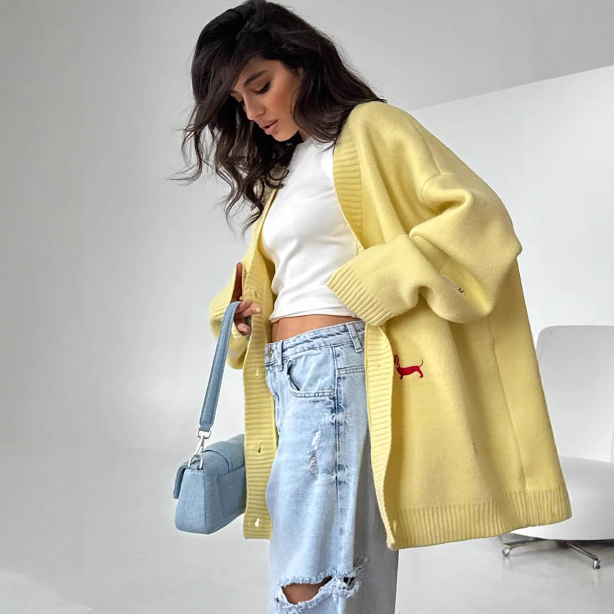 Damen Strickcardigan Groß Tierapplikationen Eveloria