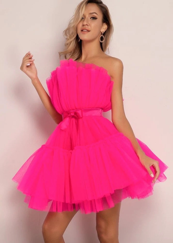 Damen Mini-Kleid Asymmetrisch Rüschen
