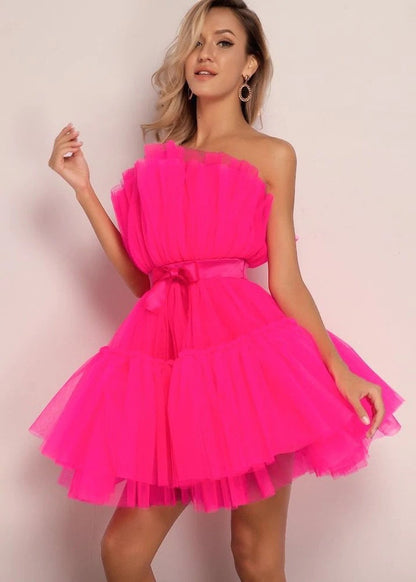 Damen Mini-Kleid Asymmetrisch Rüschen