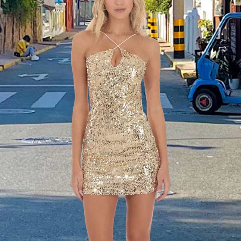 Damen Glitzerndes Minikleid Tiefes Dekolleté