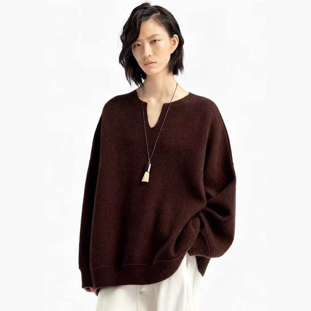 Damen Strickpullover Oversized V-Ausschnitt Eveloria - Eveloria