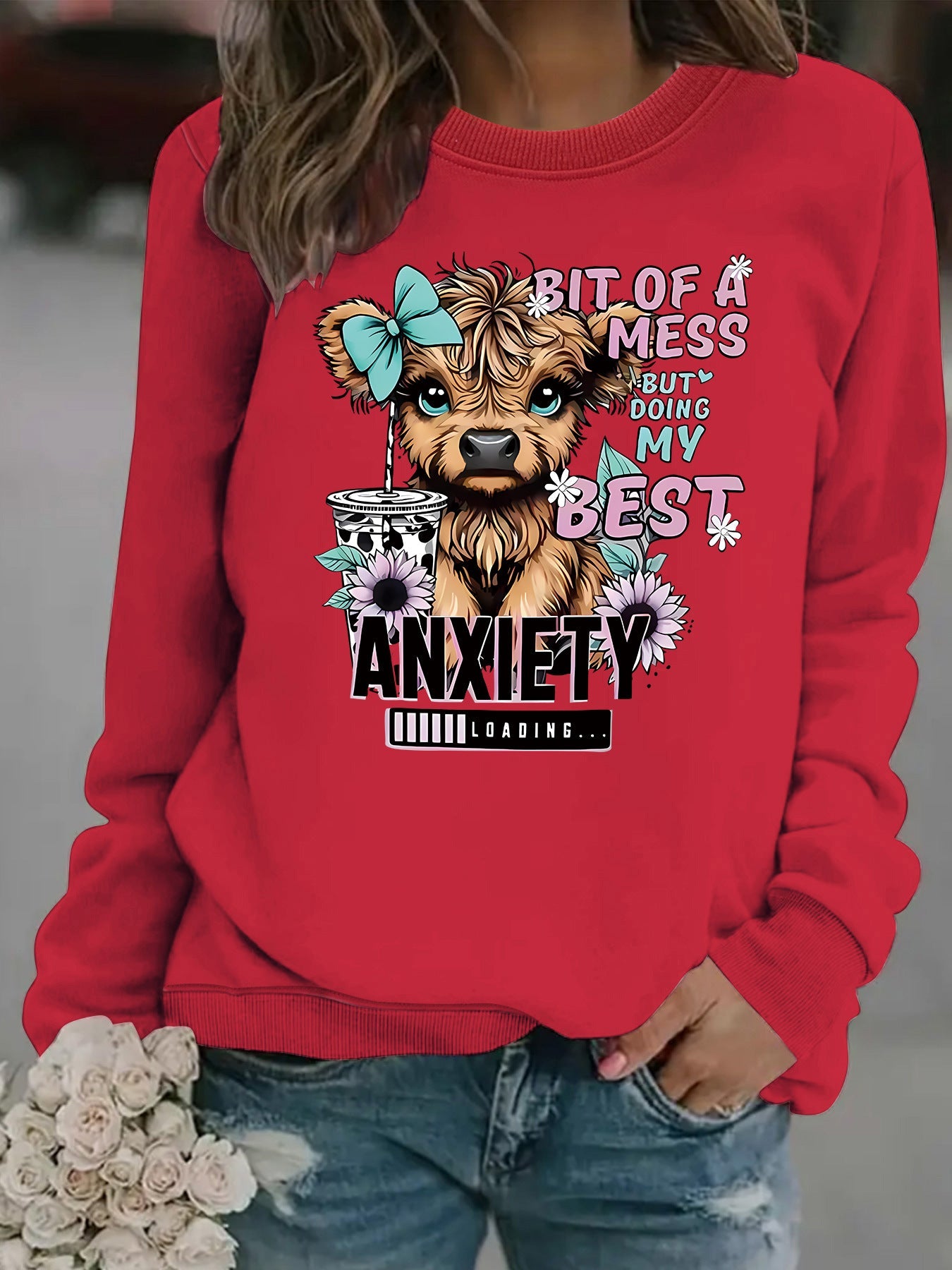 Damen Sweatshirt Hundedesign Weiss