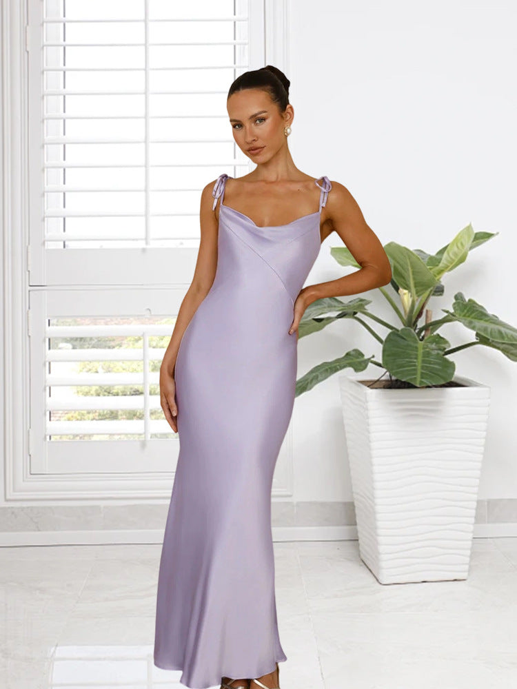 Damen Abendkleid Lang Spaghettiträger Elegantes Design