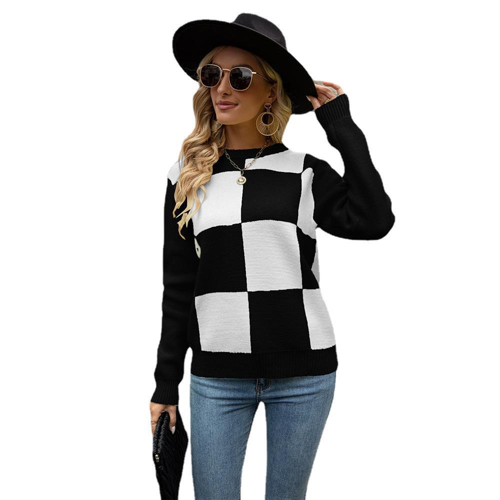 Damen Pullover Kariert Weich Eveloria