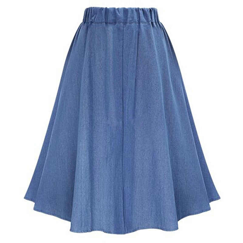 Damen Denim-Rock Lang Knöpfe Blau Eveloria