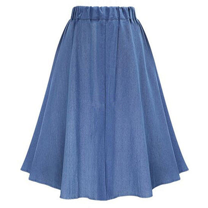 Damen Denim-Rock Lang Knöpfe Blau Eveloria