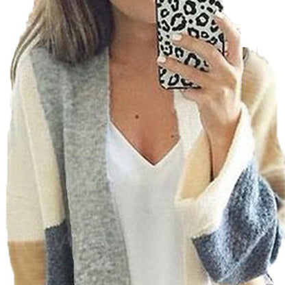 Damen Strickcardigan Weich Modern Farbblöcke Beige