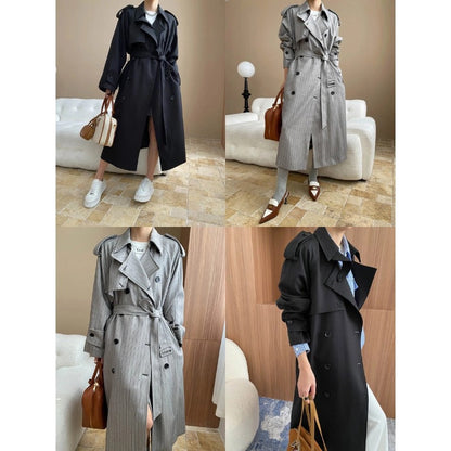 Damen Trenchcoat Streifen Modern Gürtel Eveloria