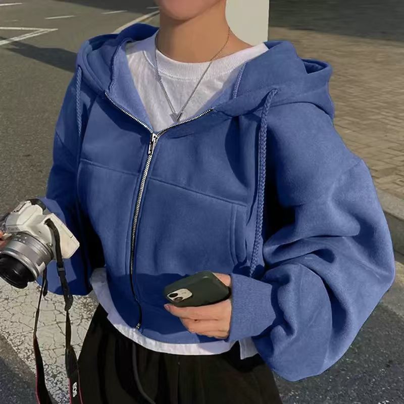 Damen Cropped Hoodie Reißverschluss Lässig