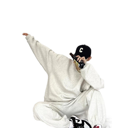 Damen Oversized Sweatshirt Set Jogger Gummibund seitliche Taschen