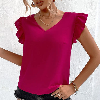 Damen Bluse V-Ausschnitt Rüschendetails Elegantes Design