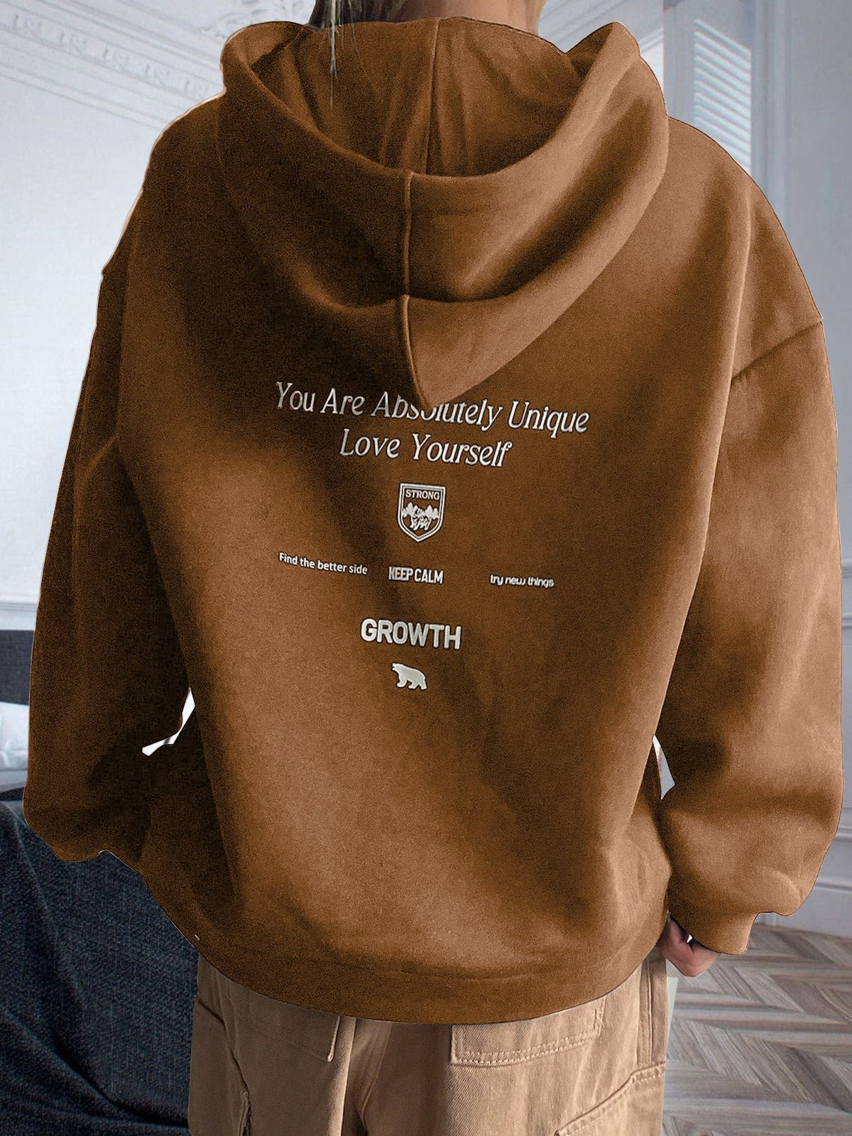 Damen Kapuzenpullover Bequem Motivierender Schriftzug Grau Eveloria
