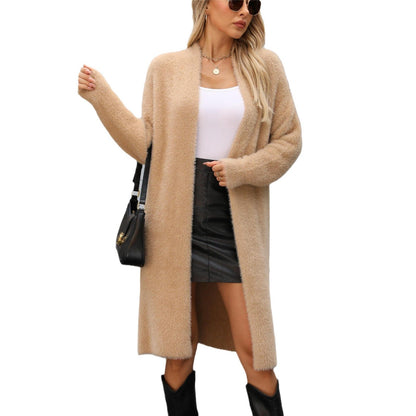 Damen Cardigan Langärmelig Weicher Mohair-Mix Beige