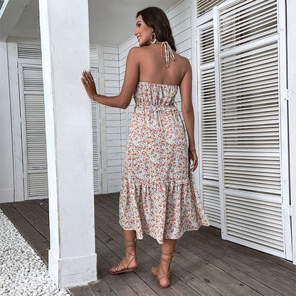 Damen Maxikleid Floral Hochgeschlossen Sommer