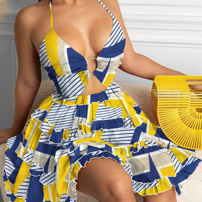 Damen Sommerkleid Rüschendetails V-Ausschnitt Eveloria