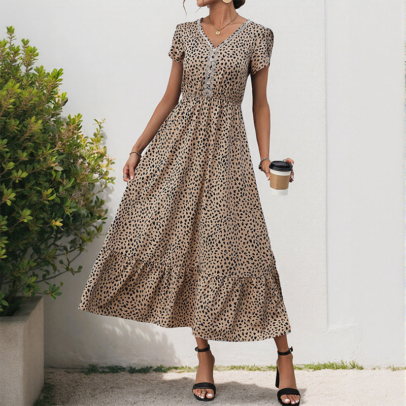 Damen Midi-Kleid Rüschendetails V-Ausschnitt Elegantes Damenkleid