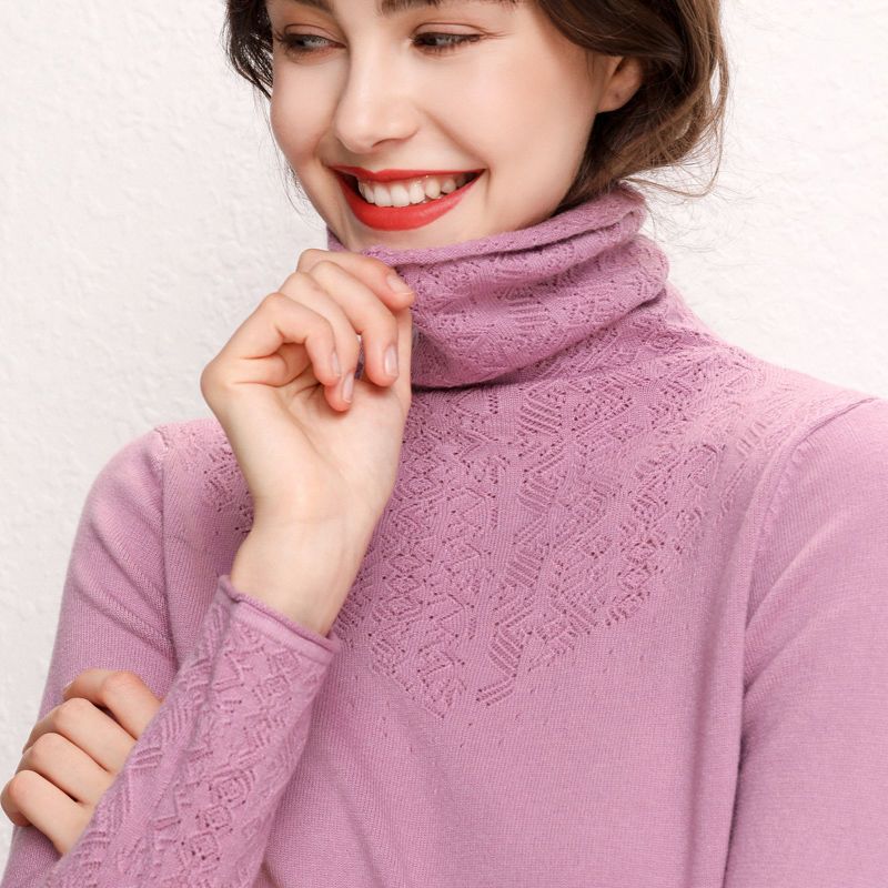 Damen Rollkragenpullover Feines Strukturmuster Eveloria