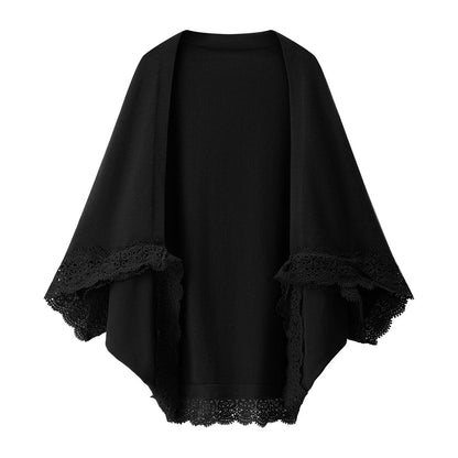 Damen Strickjacke Spitzenrand Fein