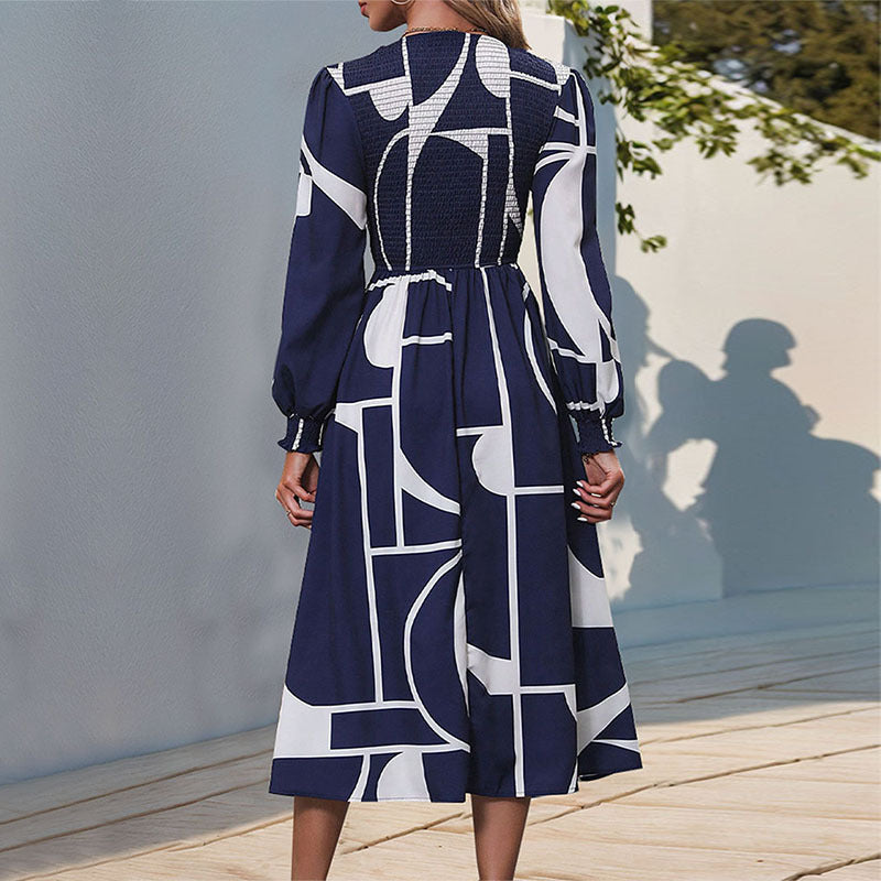 Damen Midi-Kleid Geometrisches Muster Eleganter Schnitt Eveloria