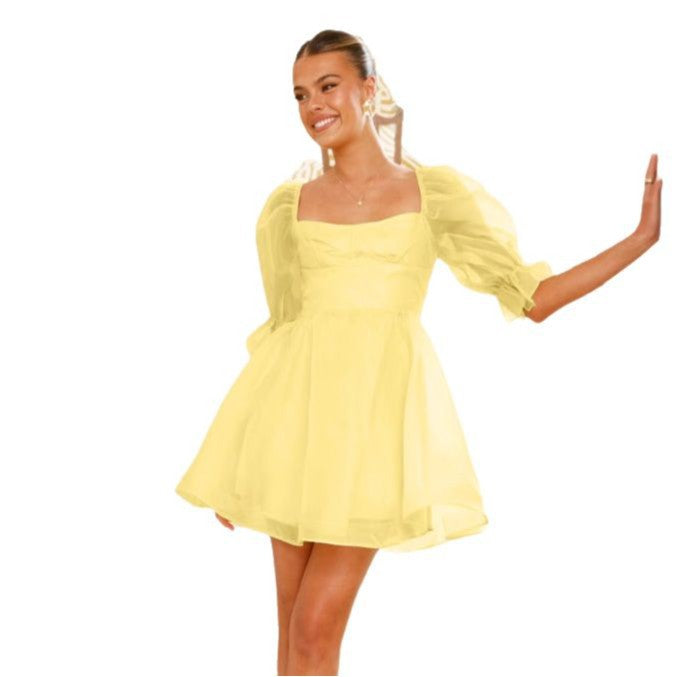 Damen Minikleid Puffärmel Sommerlich Eveloria