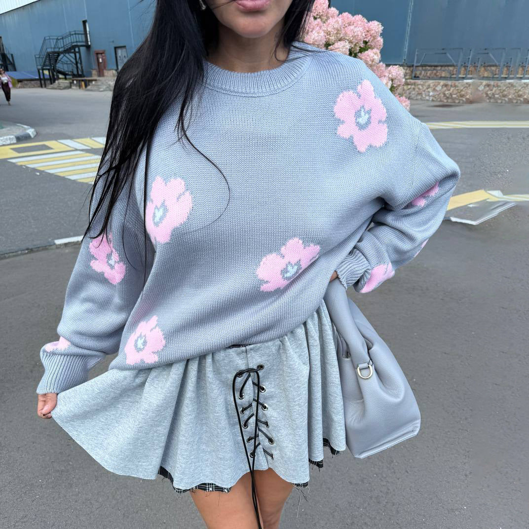 Damen Pullover Grobgestrickt Blumenmuster Eveloria - Eveloria
