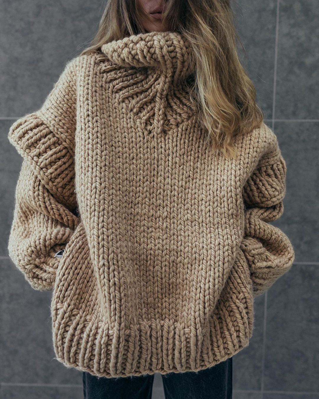 Damen Rollkragenpullover Chunky Knit Warm Beige