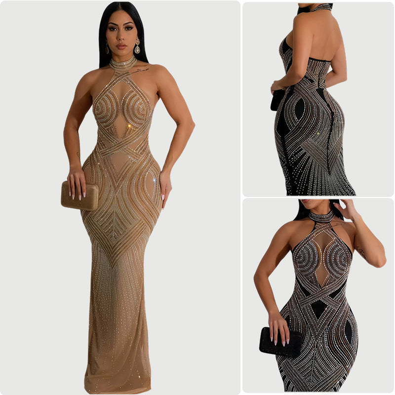 Damen Abendkleid Pailletten Design Figurbetonend Schwarz Eveloria - Eveloria