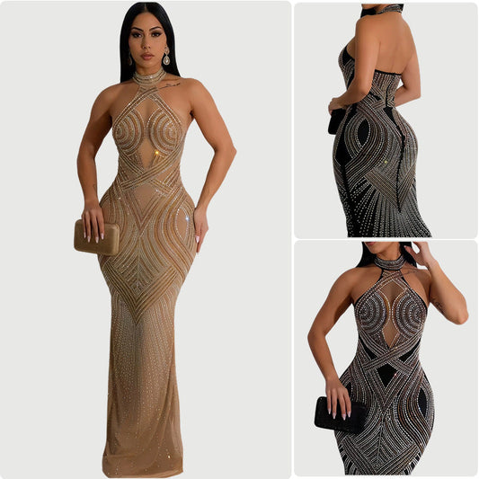 Damen Abendkleid Pailletten Design Figurbetonend Schwarz Eveloria - Eveloria