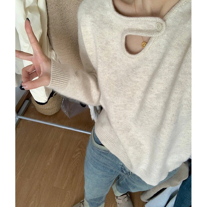 Damen Pullover Lässiger Schnitt Innovatives Knopfdetail Eveloria
