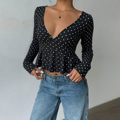 Damen Bluse Peplum Polka Dot Muster - Eveloria