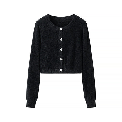 Damen Strickjacke Kurz Glänzende Knöpfe Eveloria - Eveloria