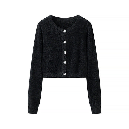 Damen Strickjacke Kurz Glänzende Knöpfe Eveloria - Eveloria